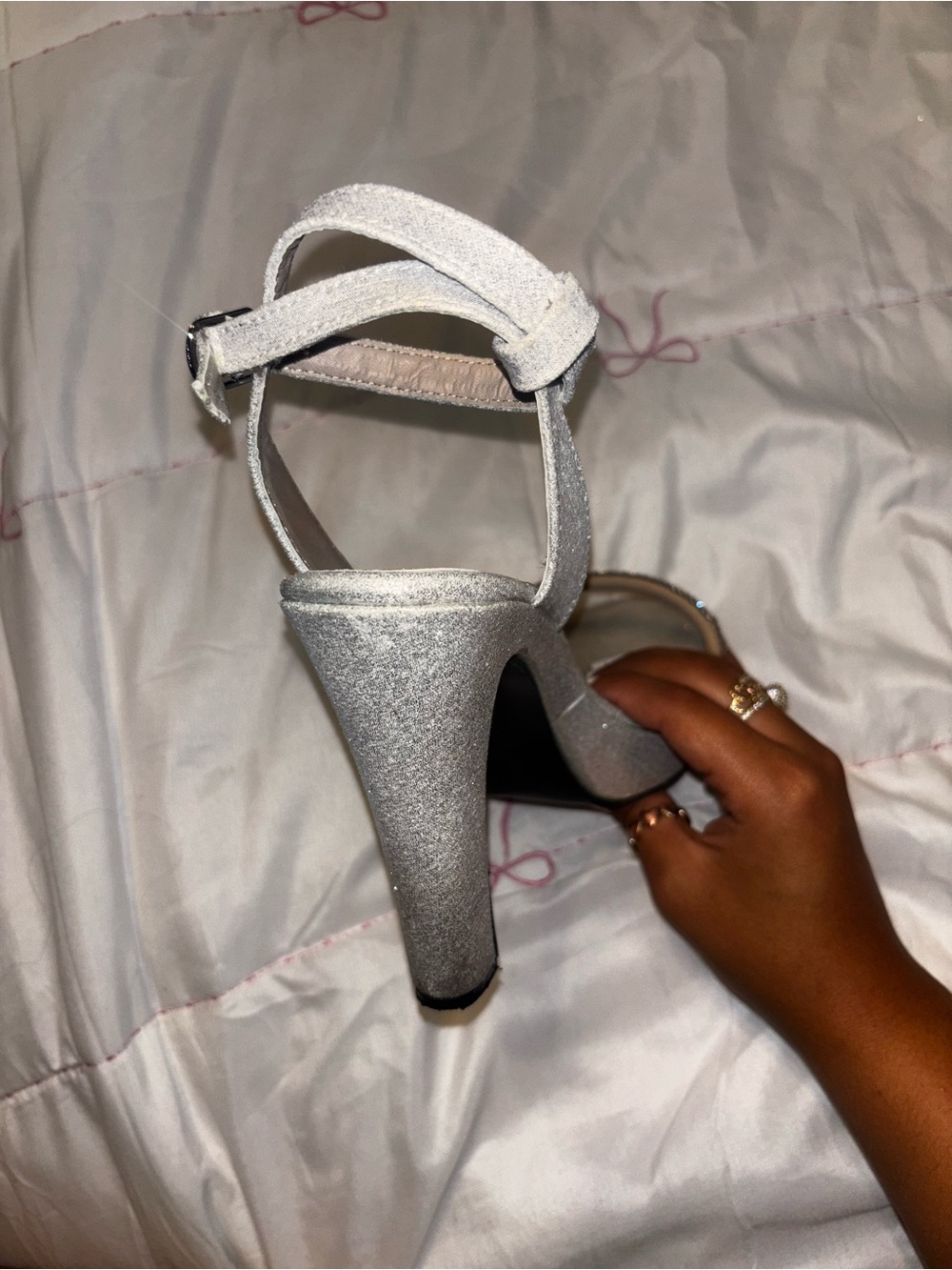| Silver Ankle-Strap Rhinestone Sandals - Picture 3 of 5
